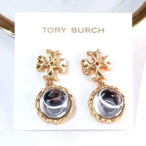 Tory Burch Roxanne Gold Logo, Clear Resin Dangle Stud Earring’s